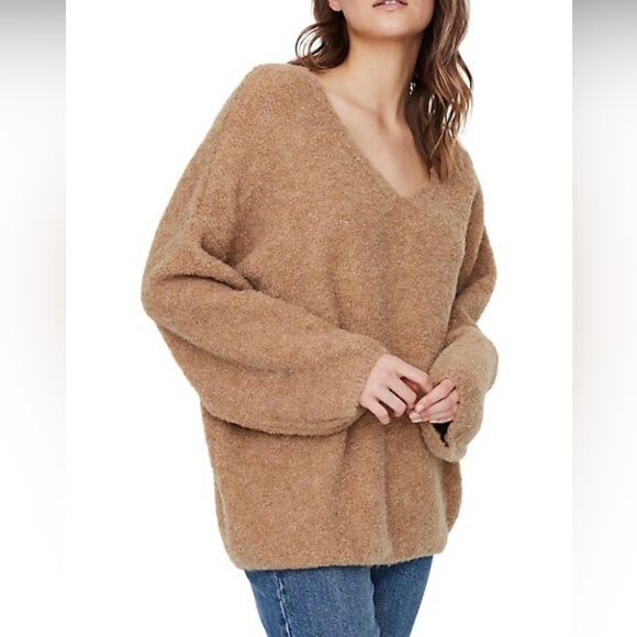 Vero Moda V-Neck Oversized Sweater Recycled Polyester Blend in Tigers Eve - Picture 2 of 14